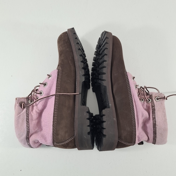 Timberland Roll Top Ankle Chunky Boots Pink & Brown Girls Size 6M (24 Cm) - Picture 5 of 8